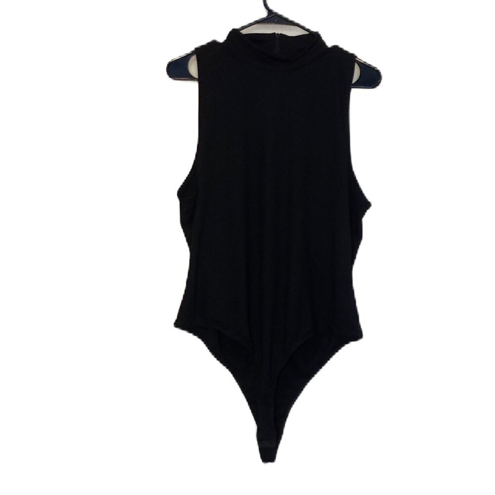 Donna Karan Essentials Black Mock Neck Sleeveless Bodysuit Size XL